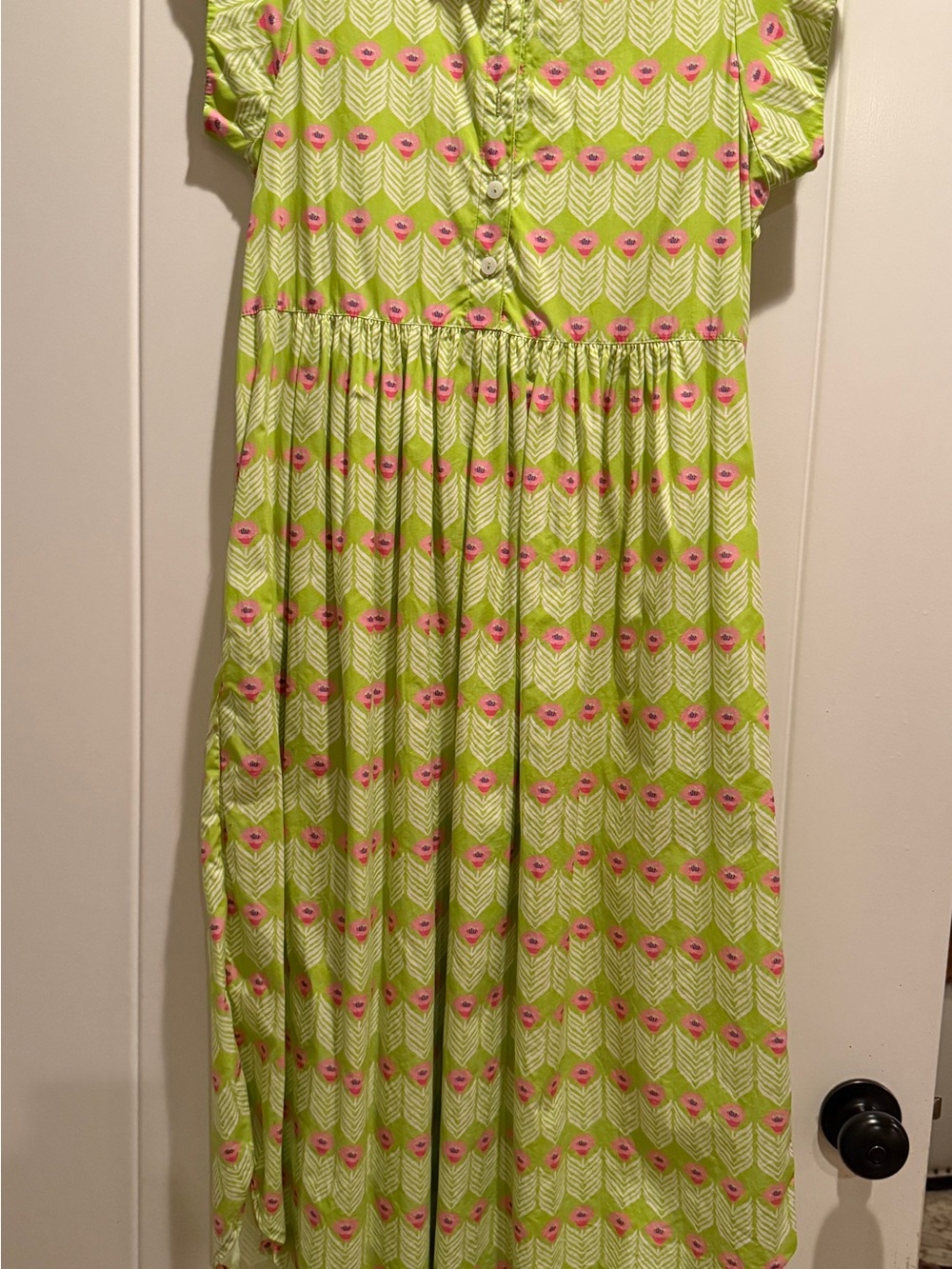 Uncle Frank Lime Green Midi Dress with Pink Floral Motif